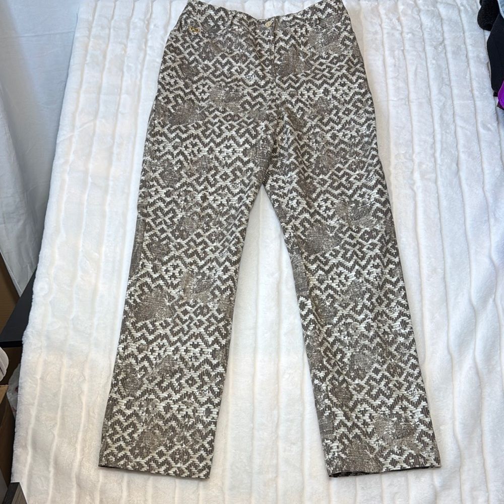 St. John Sport Women's Brown/White Geometric Print Straight Leg Pants Sz 10